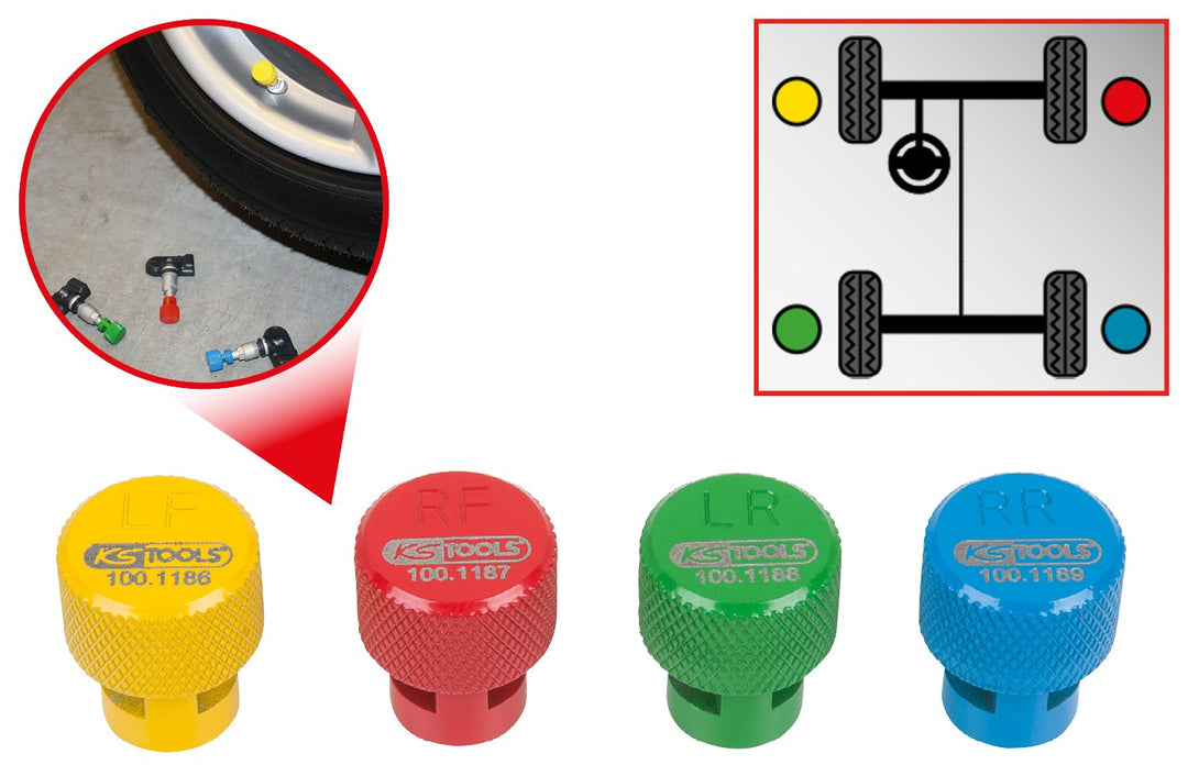 KS Tools 100.1185 RDKS / TPMS Reifenentlüfter-Satz, 4-tlg.