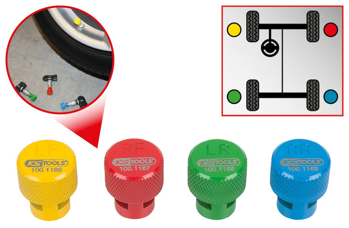 KS Tools 100.1185 RDKS / TPMS Reifenentlüfter-Satz, 4-tlg.
