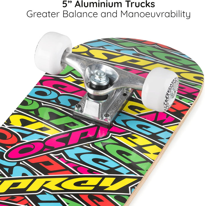 Osprey Absolute Anfänger Double Kick Trick Skateboard, 78,7 x 20,3 cm, Ahorndeck Mehrfarbig, Mehrfar