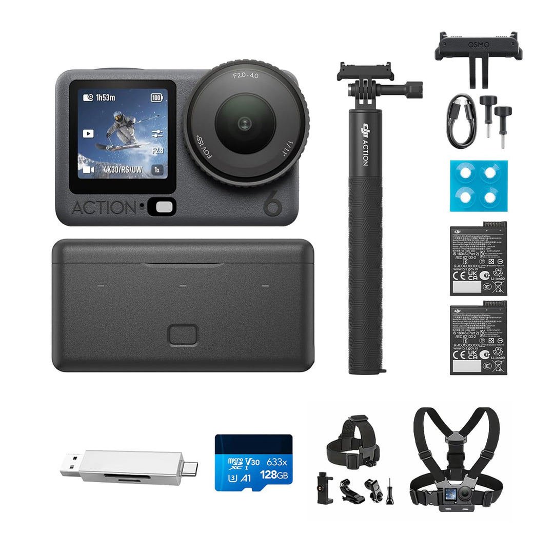 DJI Osmo Action 6 Erweiterte Combo, Action-Cam 4K mit 1/1,1″-Quadratsensor, Variable Blende von f/2,