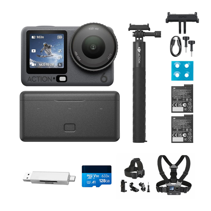 DJI Osmo Action 6 Erweiterte Combo, Action-Cam 4K mit 1/1,1″-Quadratsensor, Variable Blende von f/2,