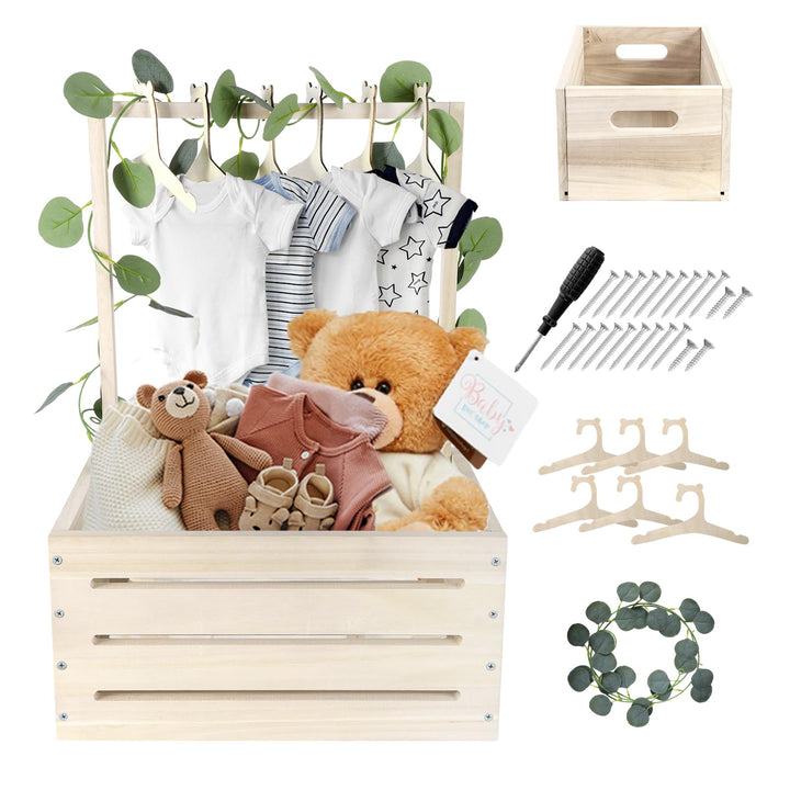 Holz Baby Geschenk Korb mit Griff, Kinder Kleiderbügel und Girlande, Baby Aufbewahrungskorb, Dusche