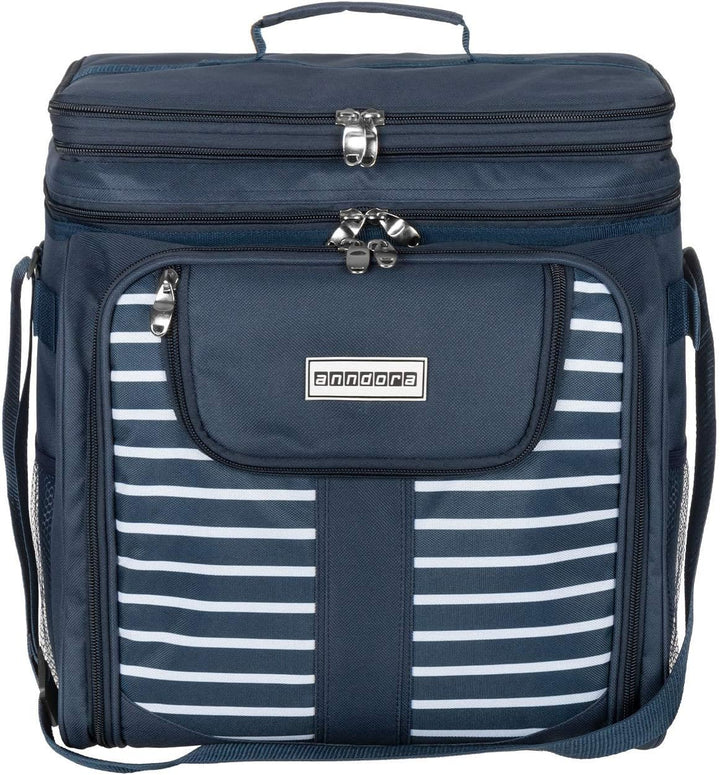 anndora Picknicktasche blau weiss Kühltasche inkl. Zubehör 4 Personen 29 Teile Navy Blau Weiss, Navy