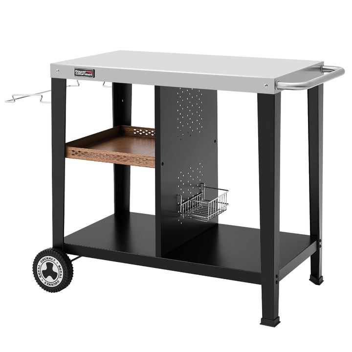 Royal Gourmet Grilltisch mit 85x50 cm Edelstahlplatte 3-Etage Grillwagen für Tischgrill und Pizzaöfe