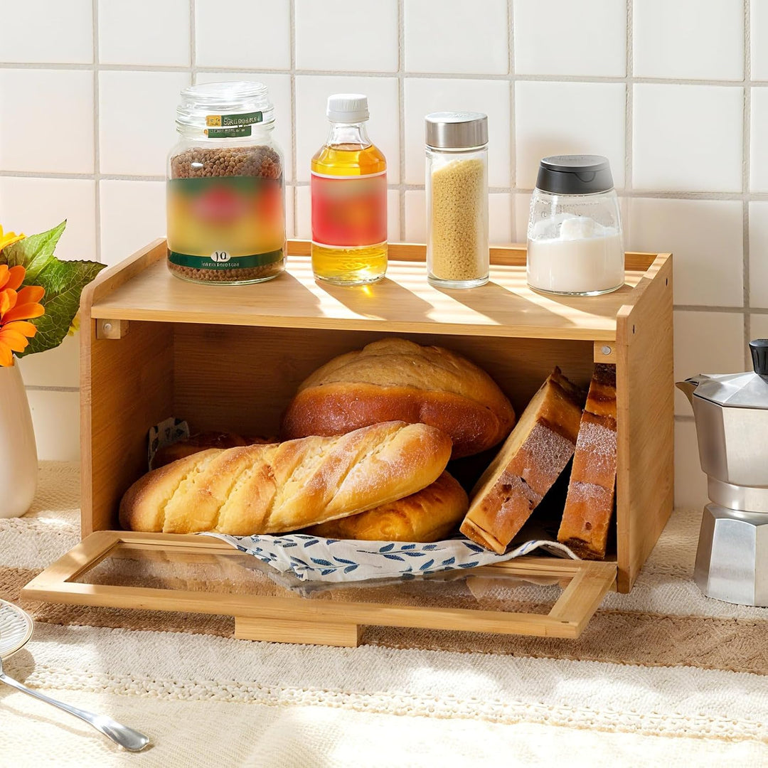 HollyHOME Natürlicher Rechteckiger Brotkasten aus Bambus mit Deckel | Brotaufbewahrungsbehälter Brot