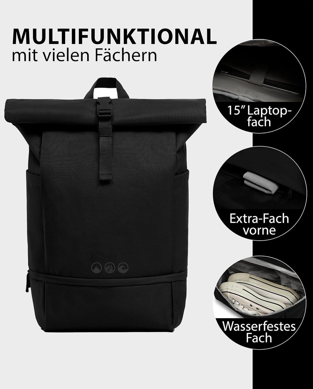 SONS OF ALOHA Roll-Top Rucksack Damen &amp; Herren - NALU Reflektierend gross - Rolltop mit Laptopfach 1