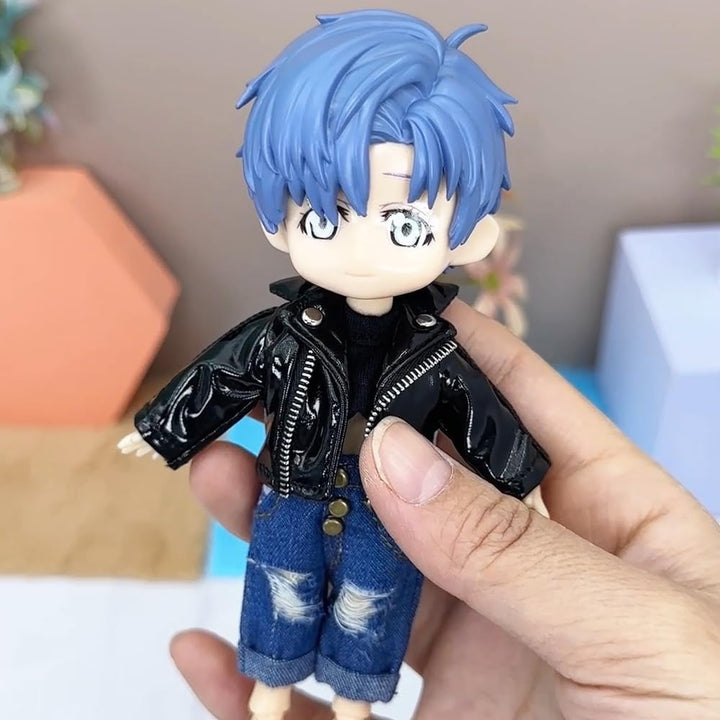 niannyyhouse 1/12 BJD OB11 Puppenkleidung Lederjacke Weste Zerrissene Jeans Puppe Dressup (Schwarz),