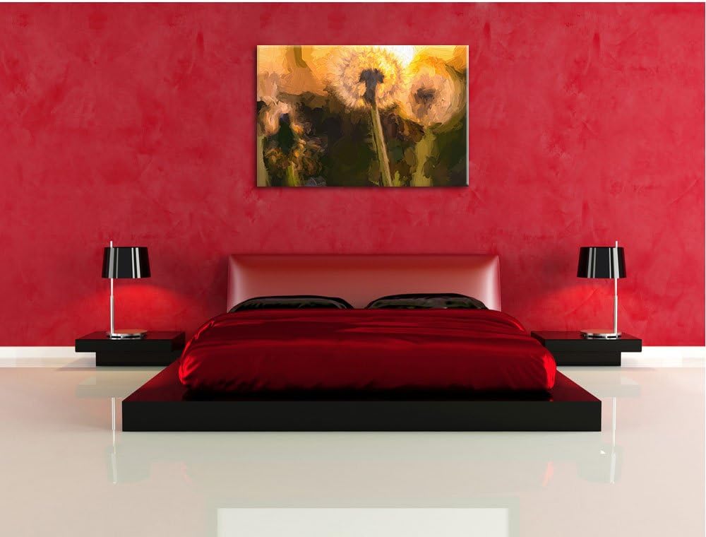 Pusteblume Pinsel Effekt, Format: 100x70 auf Leinwand, XXL riesige Bilder fertig gerahmt mit Keilrah