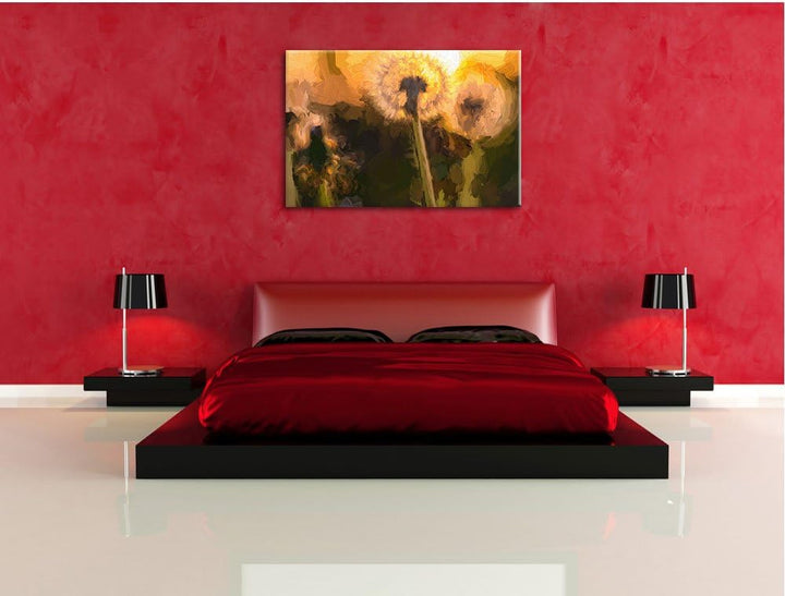 Pusteblume Pinsel Effekt, Format: 100x70 auf Leinwand, XXL riesige Bilder fertig gerahmt mit Keilrah