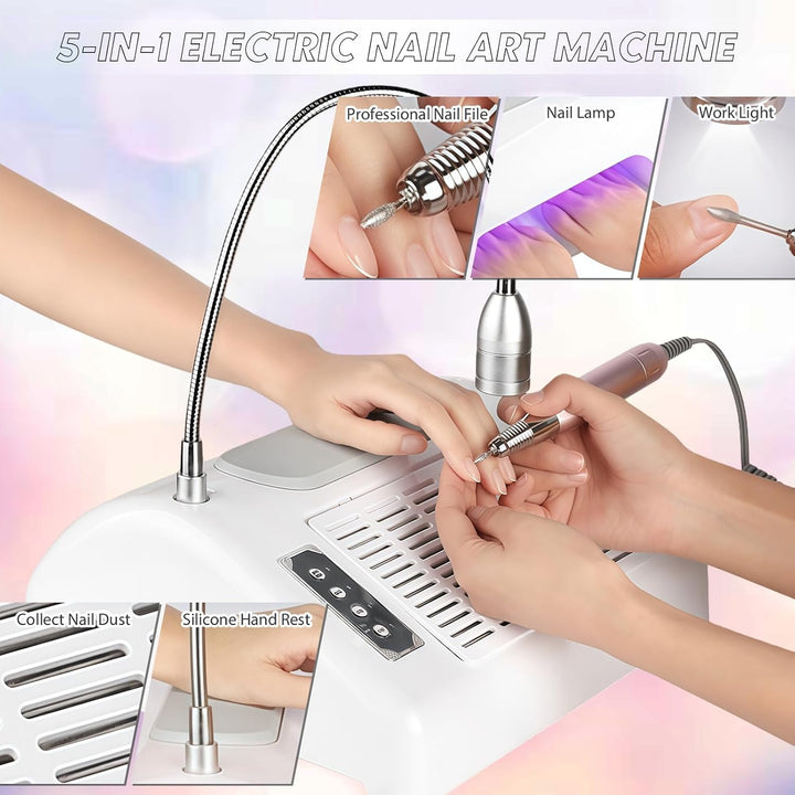 Elektrischer Nagelfräser, 5 in 1 Professionell Elektrischen Nagelbohrmaschine mit 360° Rotatable LED