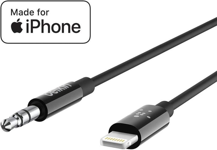 Belkin Rockstar Lightning-Audio- und Ladeadapter & Audiokabel mit Lightning Connector, 0,9 m/3,5 mm