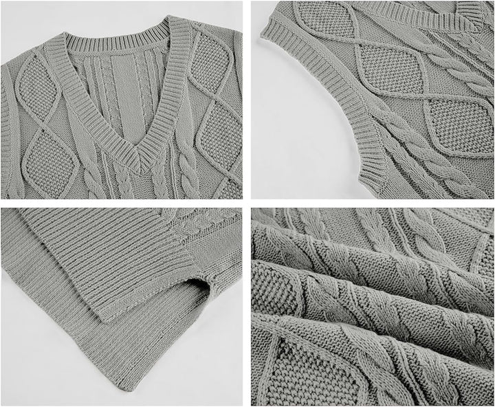 Tongmingyun Pullunder Damen Ärmellos V-Ausschnitt Strick Pullover Basic Strickweste Einfarbig Tank T