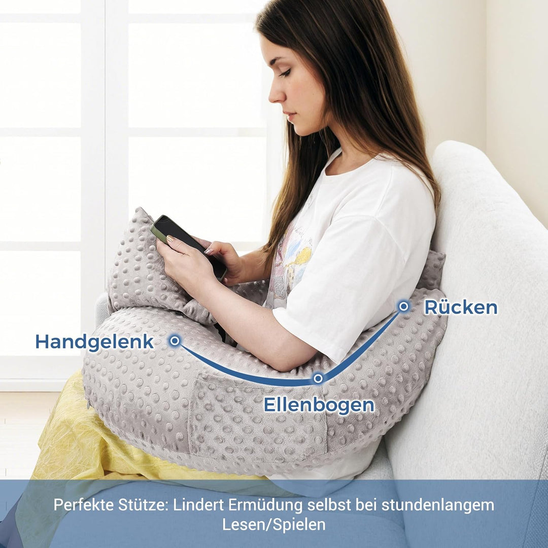 Lesekissen für Gaming, Armlehne Unterstützung Bücherkissen, U-förmiges Lap Kissen mit Seitentasche z
