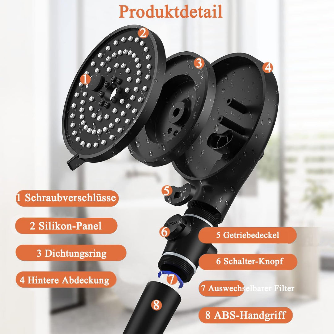Duschkopf Wassersparender 4.6L/Min, Dokkita Hochdruck Handbrause 5 Strahlarten, Sparduschkopf Multif
