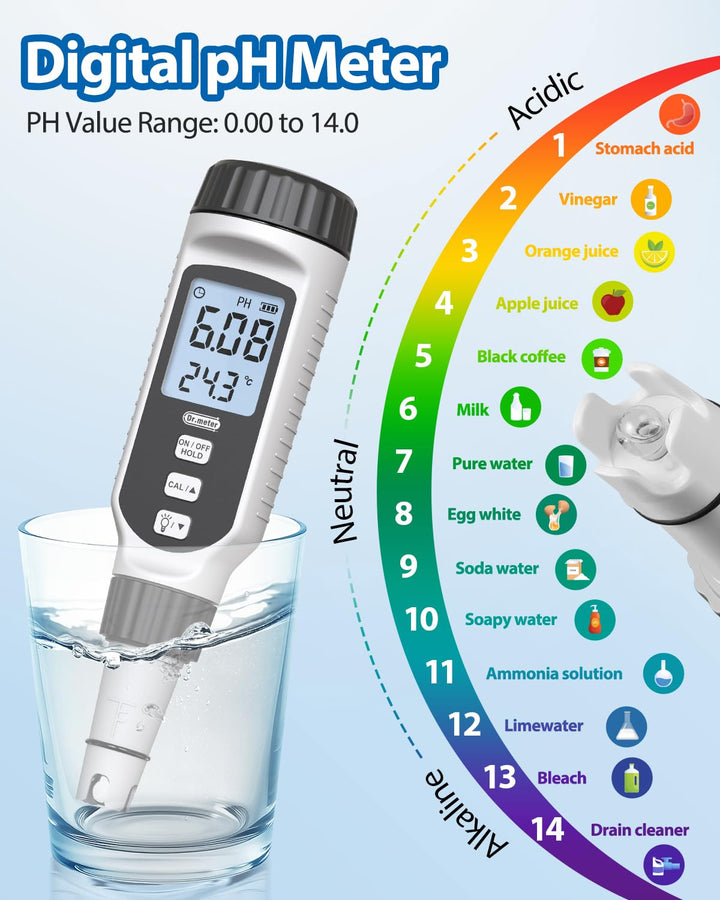 PH Messgerät, Dr.meter PH Messgerät Wasser 0.01Hochpräziser PH Wert Messgerät mit Alarm-LCD-Display