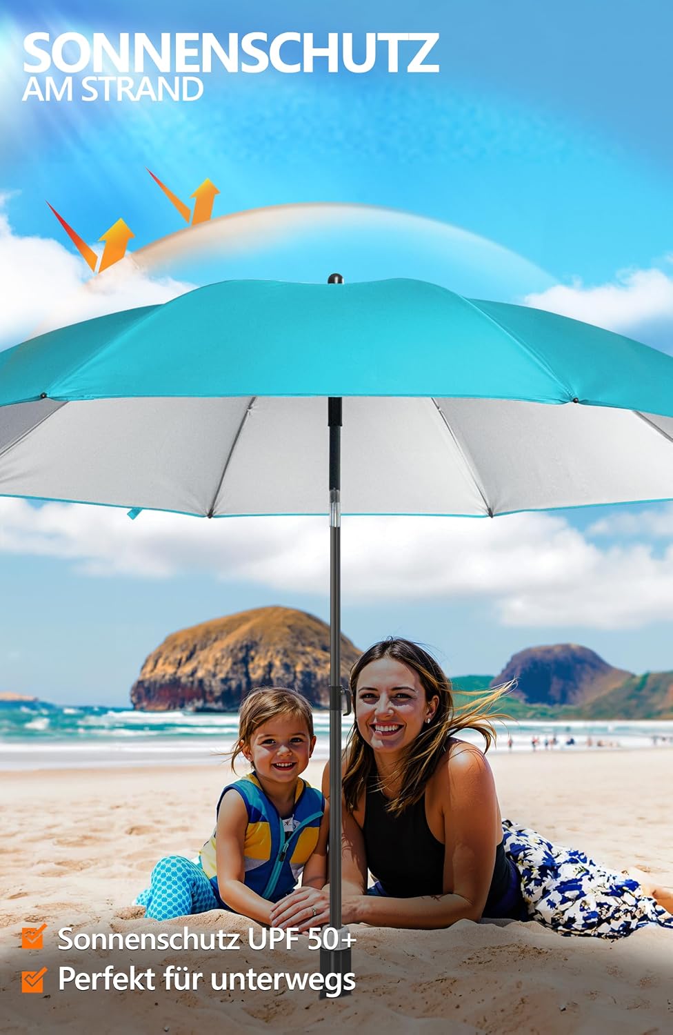 4smile Sonnenschirm Strand SunnyJoy Ø 200 cm, 3er Set - Strandschirm mit UV Schutz 50+, inkl. Sonnen