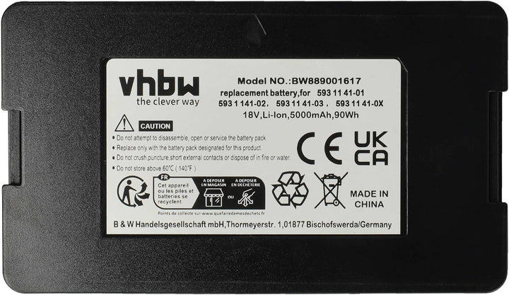vhbw Akku kompatibel mit Husqvarna Automower 550H 2019, 550 EPOS Rasenroboter Rasenmäher (5000mAh 18