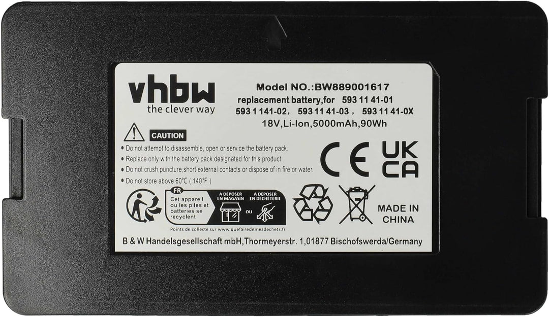 vhbw Akku kompatibel mit Husqvarna Automower 550H 2019, 550 EPOS Rasenroboter Rasenmäher (5000mAh 18