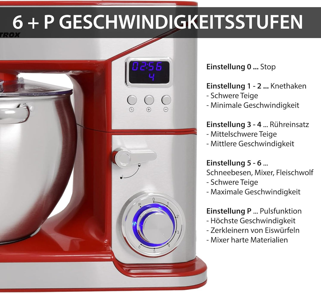 Syntrox Germany Lyon Edelstahl 10 Liter Küchenmaschine & Fleischwolf - Rot, Rot