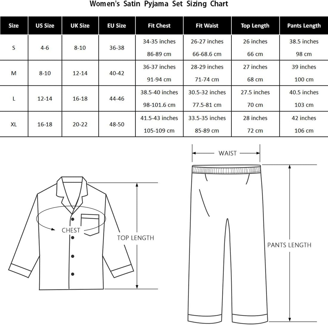 Damen Schlafanzug Pyjama Satin Lang Nachtwäsche Set Klassische Loungewear S Beere, S Beere