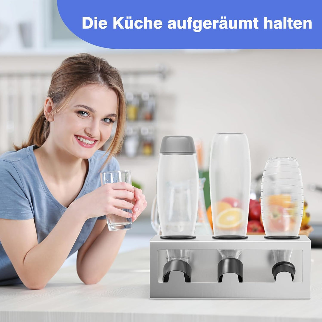 HOMMAND Flaschenhalter für SodaStream Crystal und Emil Flaschen, Edelstahl Flaschenhalter Abtropfges