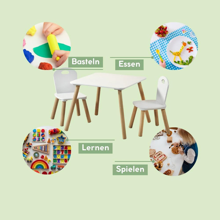 Kesper| Kindertisch mit 2 Stühlen, Material: Faserplatte, Masse: 55 x 55 x 45 cm, Farbe: Weiss | 177
