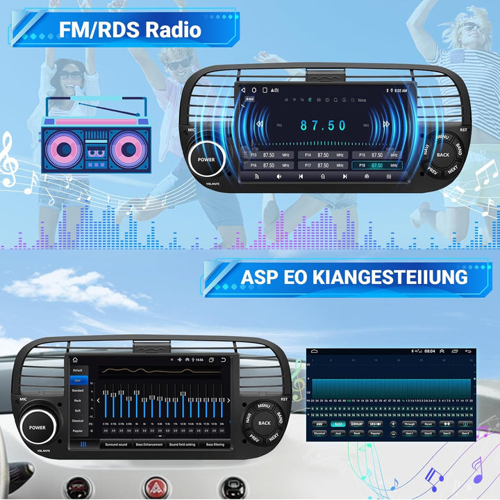 ESSGOO 4+64G Wireless Autoradio Android 14 mit Carplay und Android Auto Für FIAT 500 2007-2015 mit 7