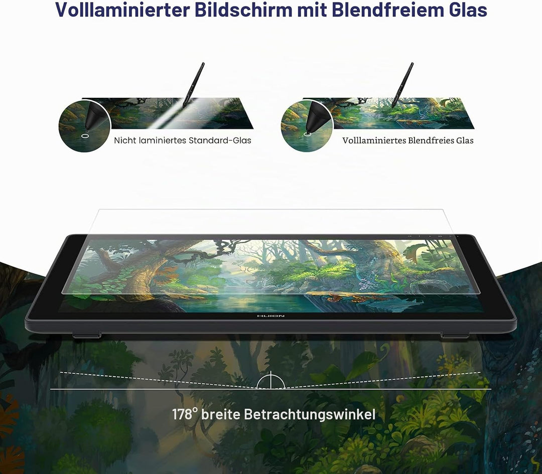 HUION Kamvas 24 Plus 2.5K QHD Grafiktablett mit Display, 140% sRGB Volllaminierter QD-Zeichnungsmoni