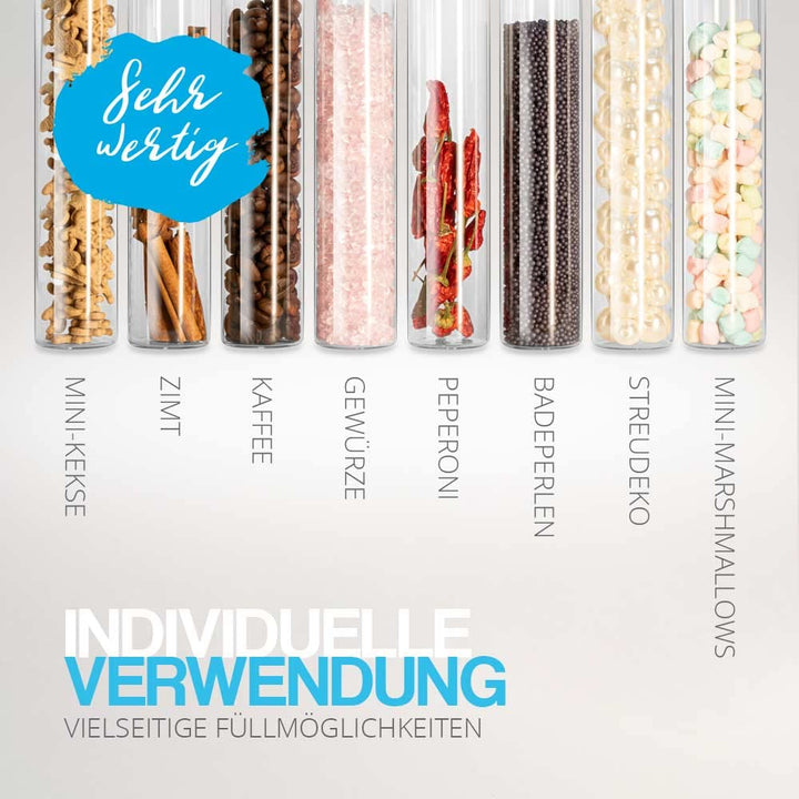 Tuuters 25x Gewürzgläser mit Korken (dunkelbraun) im Set, aus Glas, kleine Gewürzbehälter (130 x Ø30