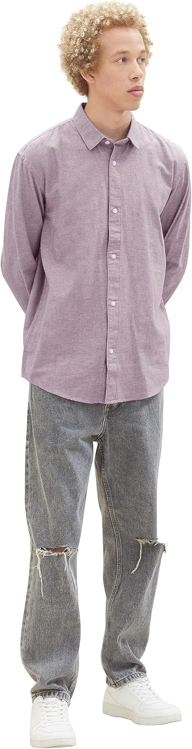 TOM TAILOR Denim Herren Relaxed Fit Oxford Hemd aus Baumwolle S 32359-dusty Grape Chambray, S 32359-
