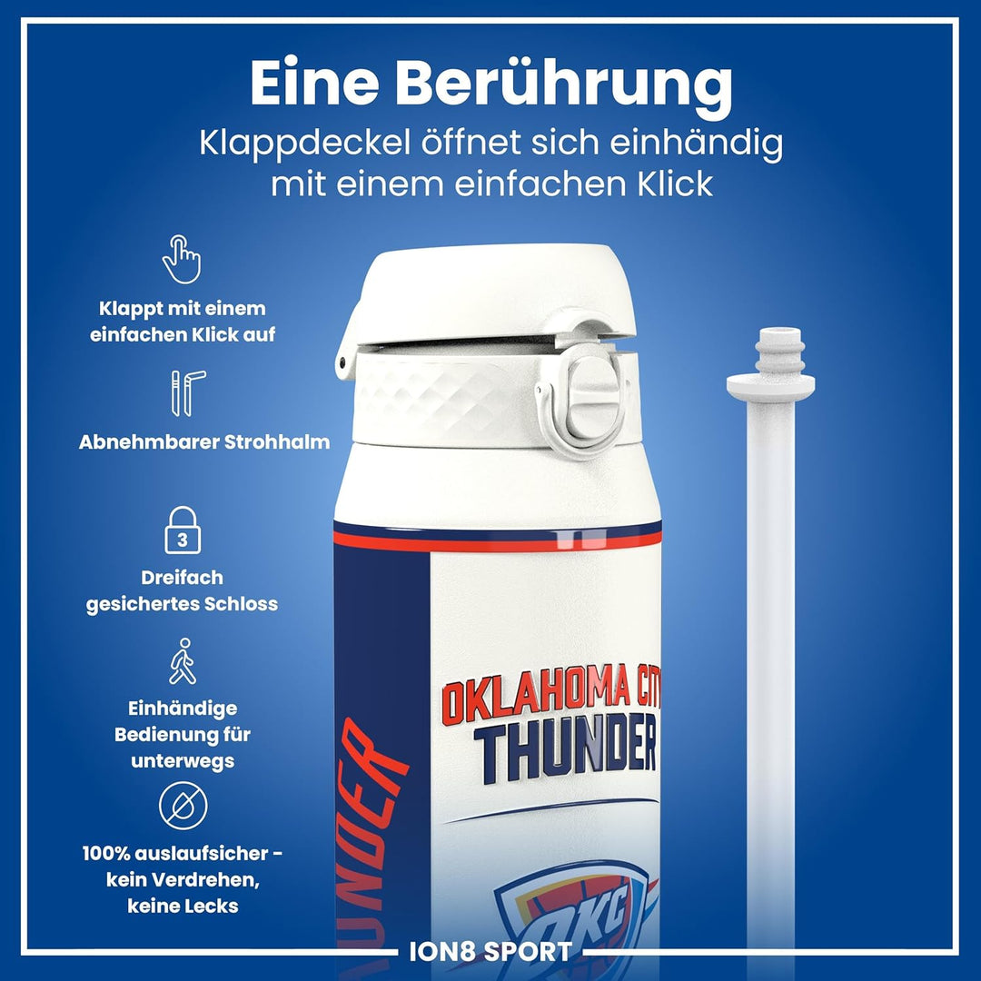 NBA Oklahoma City Thunder Trinkflasche Mit Herausnehmbarem Strohhalm, 750ml/24oz, Auslaufsichere Iso