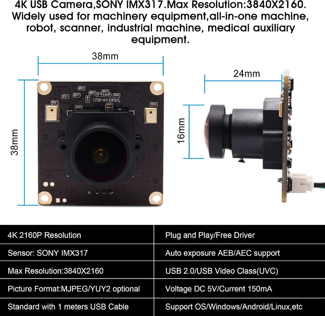 G Fisheye Objektiv 4K USB Kameramodul 2160p Webcam modul,UHD 30fps Webkamera modul Weitwinkel 170° U