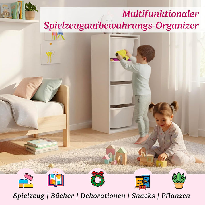 LEOKIDS Spielzeug-Aufbewahrungsbox für Kinderzimmer – Kinderregal mit 4 Boxen, Spielzeugschrank und
