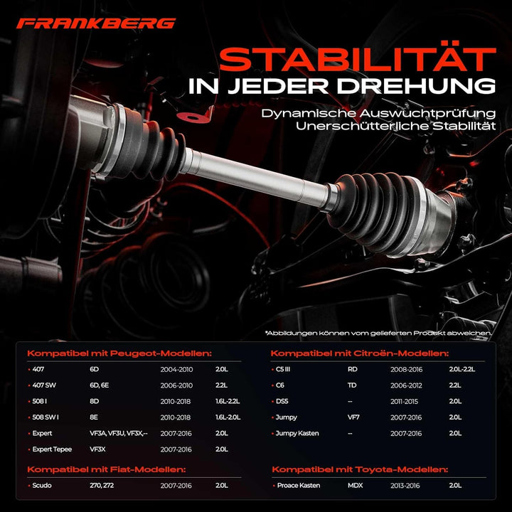 Frankberg Antriebswelle Vorne Rechts Kompatibel mit Jumpy VF7 2.0L 2007-2016 Scudo 270 272 2.0L 2007