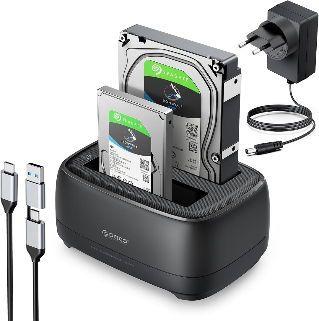 ORICO Festplatten Docking Station, Offline Klon USB 3.2 Gen 1 SSD/HDD Dockingstation für 2,5" und 3,