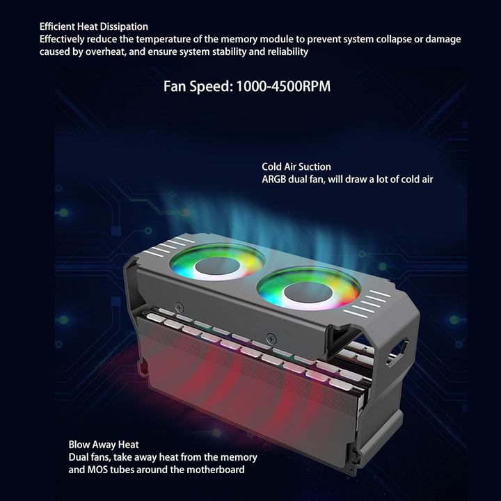 ARGB DDR-Speicher-RAM-Kühler, Computerspeicher-RAM-Kühler, PWM-Temperaturregelung, Doppellüfter für