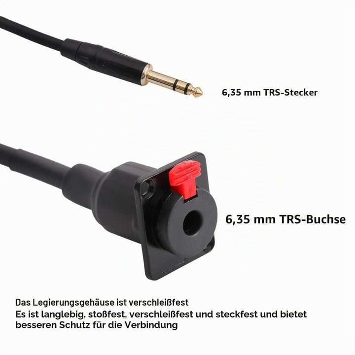 PENGLIN 50CM TRS Panel Mount Audio Verlängerungskabel, D-Typ 6.35mm Buchse auf TRS Stereo Stecker Fü