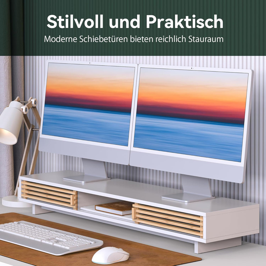 Dual-Monitorständer mit Schiebetür, doppelter Computer-Laptop-Ständer, Schreibtischregal-Organizer m