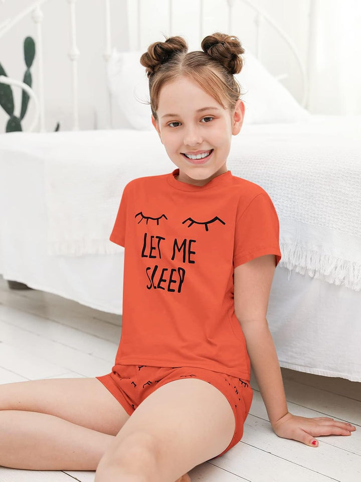 Haloumoning Mädchen Schlafanzüge Sommer Niedliche Shorts Set Bequem Kurzarm Cartoon bedrucktes Pyjam