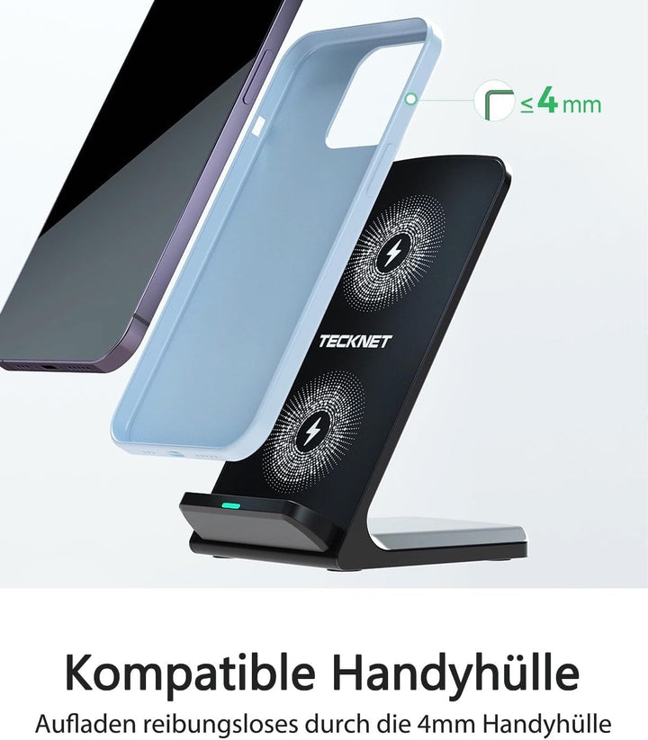 TECKNET Wireless Charger Stand [2 Pack], 15W Induktive Ladestation induktionsladegerät Qi-Zertifizie