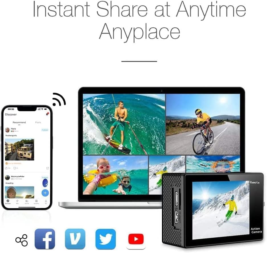 AKASO Action Cam EK7000 4K30FPS Action Kamera 170° Weitwinkel HD Unterwasserkamera 20MP WiFi wasserd