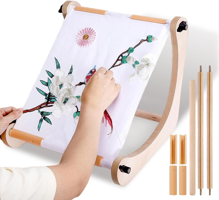 RoseFlower Kreuzstich Ständer Stickrahmen Holz Drehbarer Stickständer für Tisch Embroidery Hoop Stan