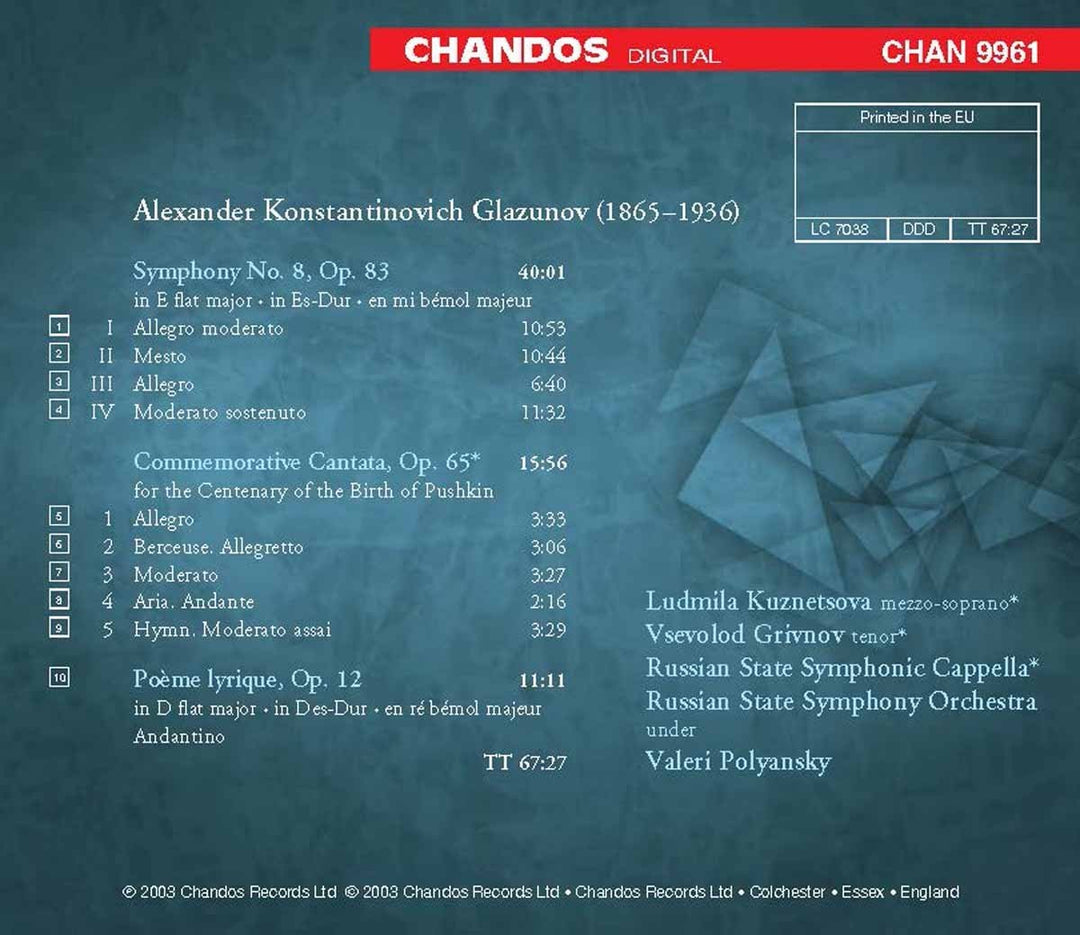 Glasunow: Sinfonie 8/ Poeme Lyrique/+, Audio-CD