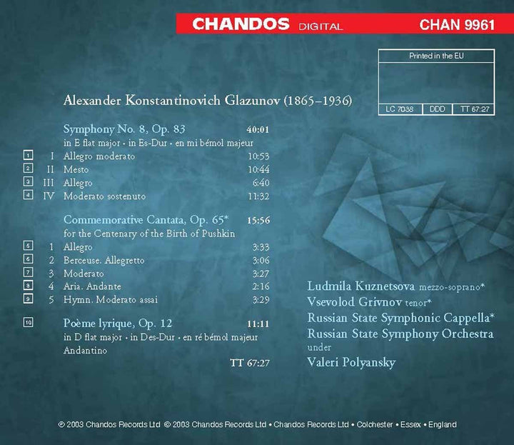 Glasunow: Sinfonie 8/ Poeme Lyrique/+, Audio-CD