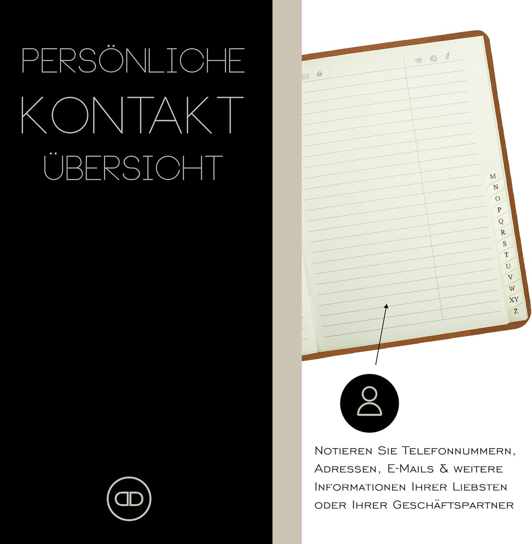 DELMON VARONE - Personalisierbares Adressbuch DIN A6 gebunden mit A-Z Register Boxcalf Premium Leder