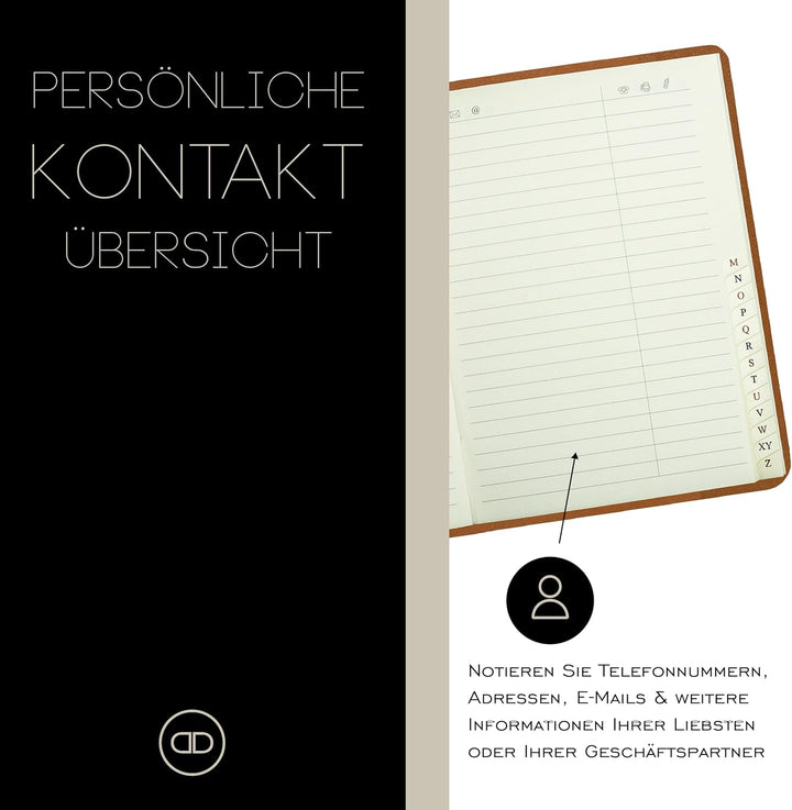 DELMON VARONE - Personalisierbares Adressbuch DIN A6 gebunden mit A-Z Register Boxcalf Premium Leder