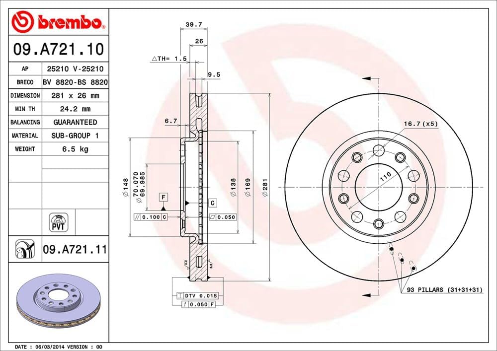 Brembo 09.A721.11 COATED DISC LINE Bremsscheibe - Paar