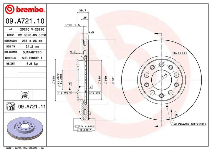 Brembo 09.A721.11 COATED DISC LINE Bremsscheibe - Paar