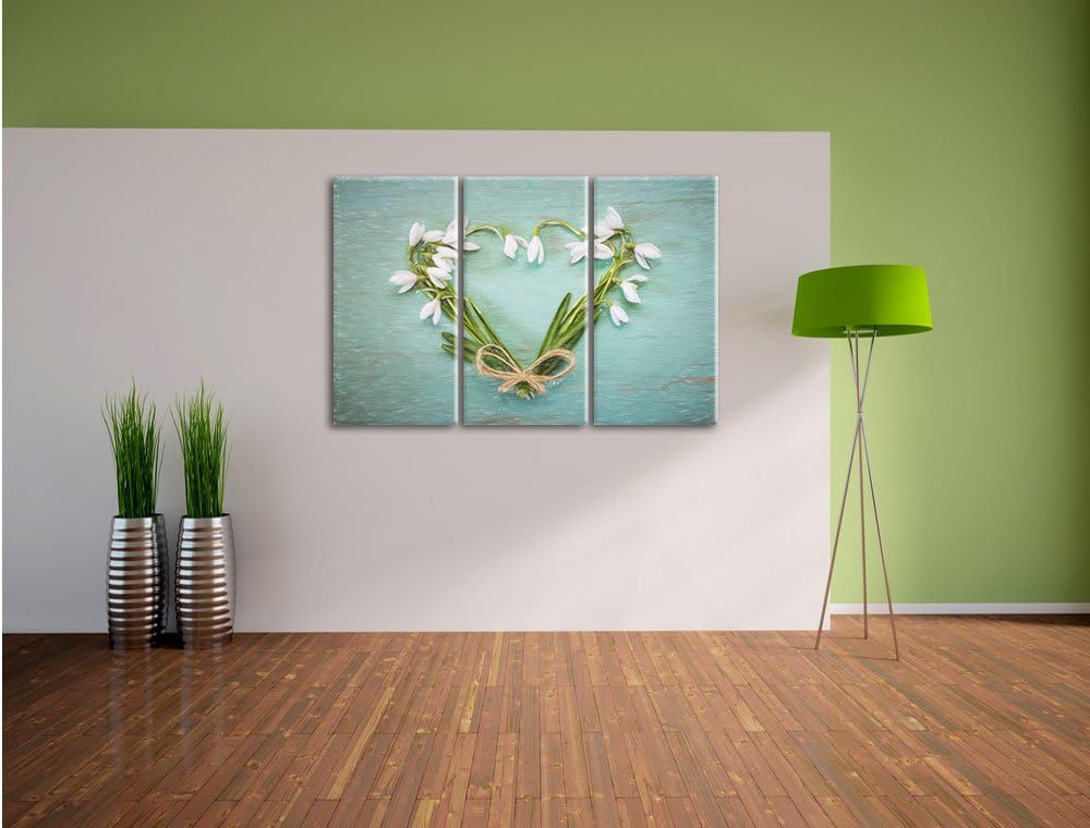 Pixxprint Herz aus Blumen Kunst Buntstift Effekt 3-Teiler Leinwandbild 120x80 Bild auf Leinwand