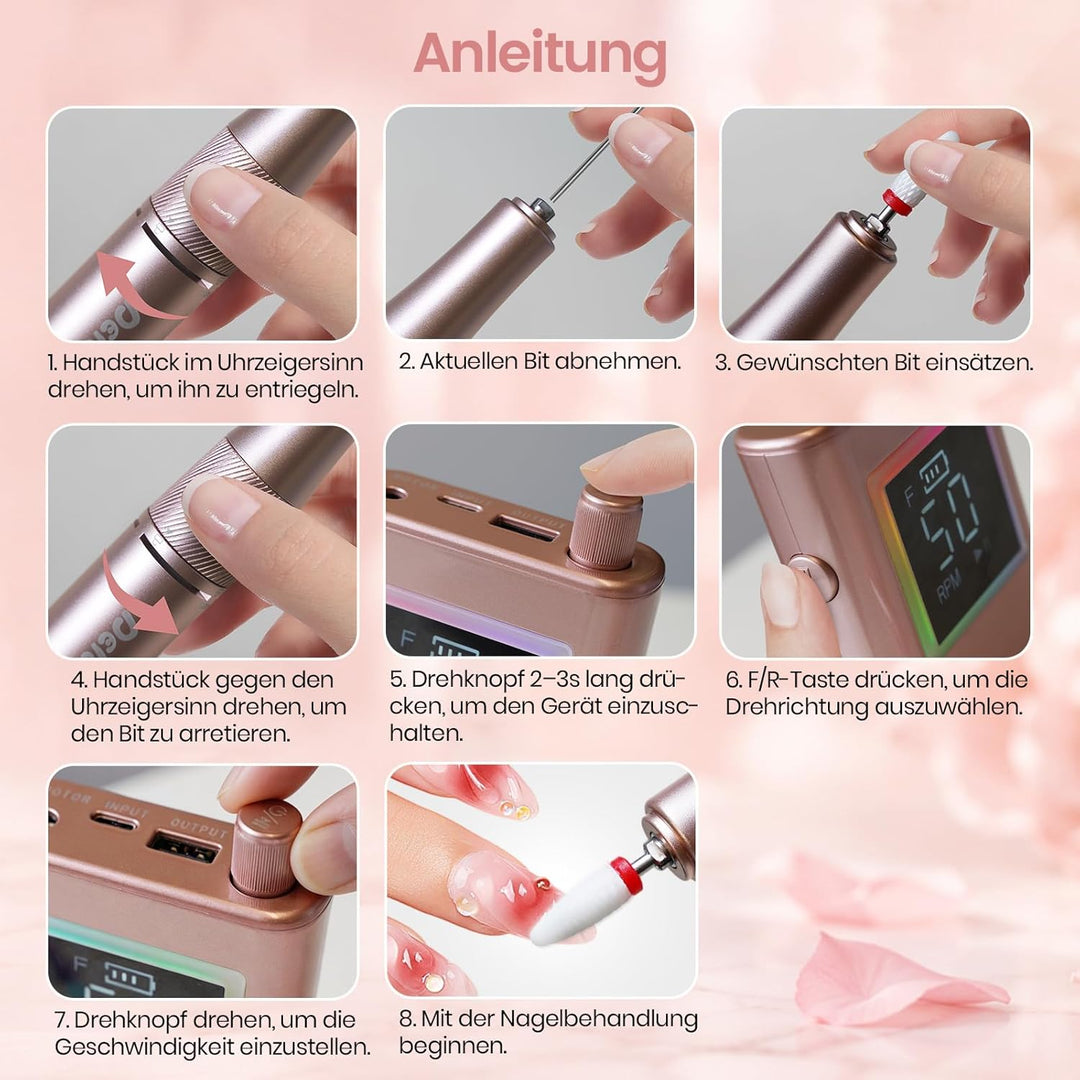 Delanie elektrischer Nagelfräser professionell 50000 U/Min mit Ladestaion, Maniküre Fräser für Nägel